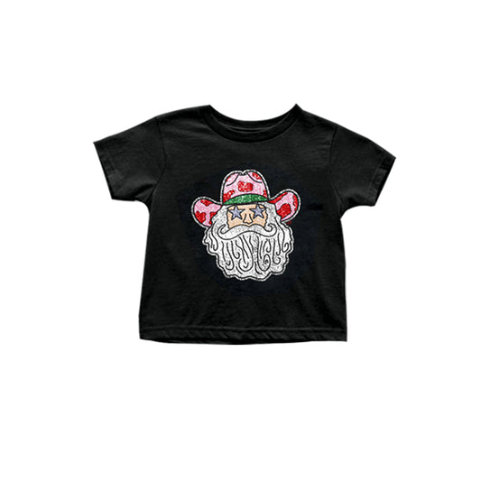 preorder GT0724 Christmas Western Santa black short sleeve girls top