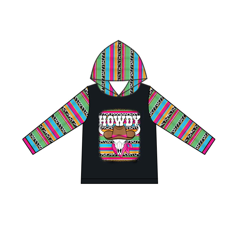 preorder GT0775 Western howdy cow colorful striped hoodie long sleeve girls pullover