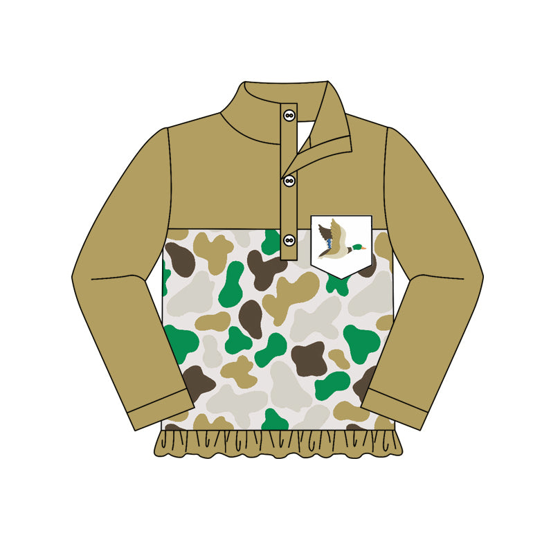 preorder GT0785 hunting mallard pocket duck green zipper long sleeve girls pullover