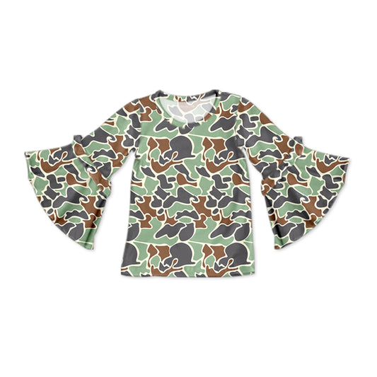 preorder GT0790 dark green camo long sleeve girls top