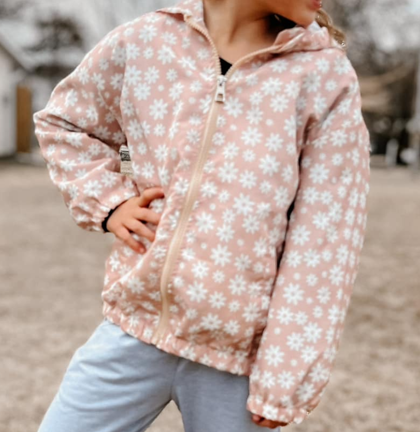 preorder GT0794 cute flowers pink long sleeve zipper hoodie girls coat