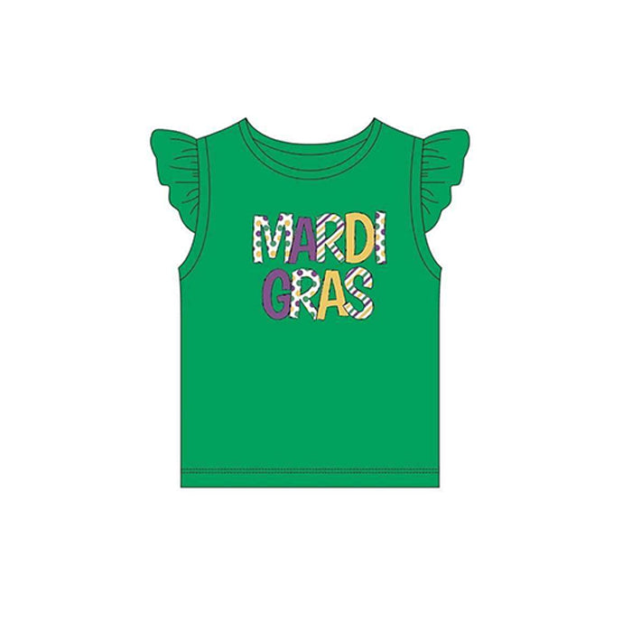 preorder GT0815 Mardi Gras green flutter sleeve girls top