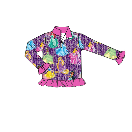 preorder GT0818 cartoon princess purple zipper long sleeve girls pullover