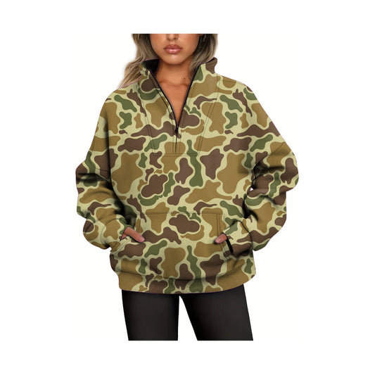 preorder GT0830 green camo zipper pocket long sleeve adult women pullover