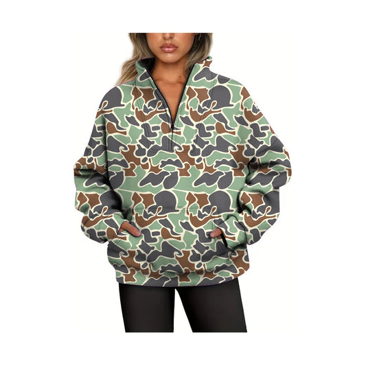 preorder GT0833 green camo zipper pocket long sleeve adult women pullover