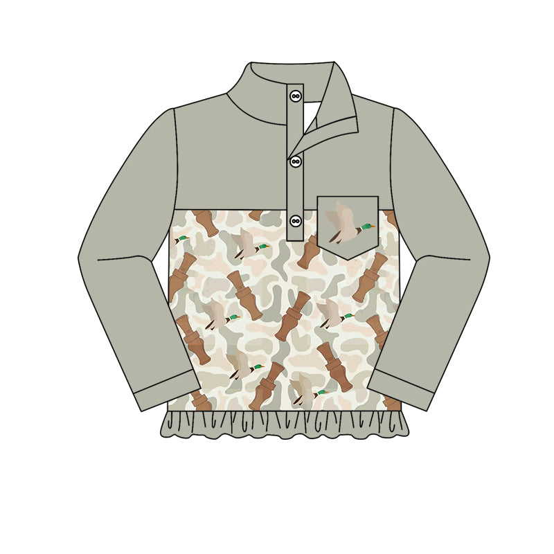 preorder GT0836 duck call mallard camo pocket long sleeve zipper girls pullover