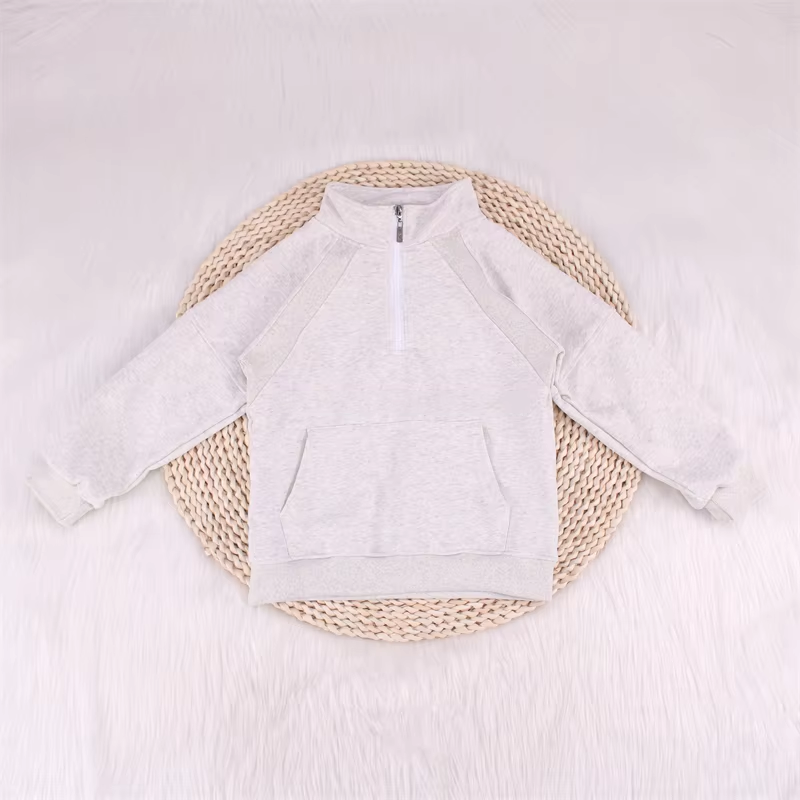 preorder GT0837 white pocket zipper long sleeve girls yoga pullover active wear