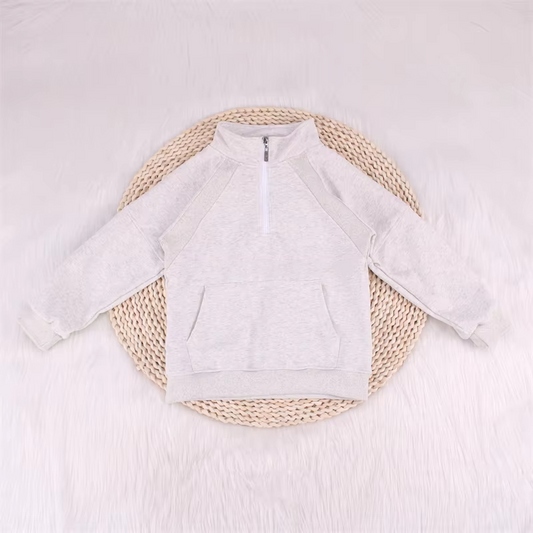 preorder GT0837 white pocket zipper long sleeve girls yoga pullover active wear