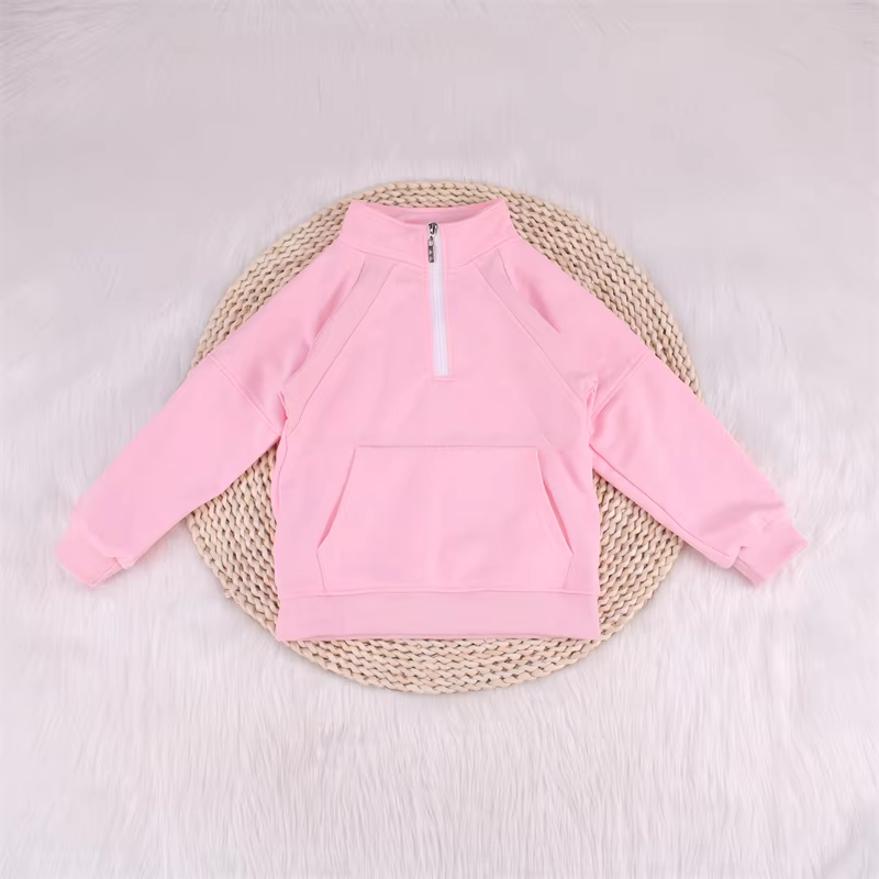 preorder GT0838 pink pocket zipper long sleeve girls yoga pullover active wear