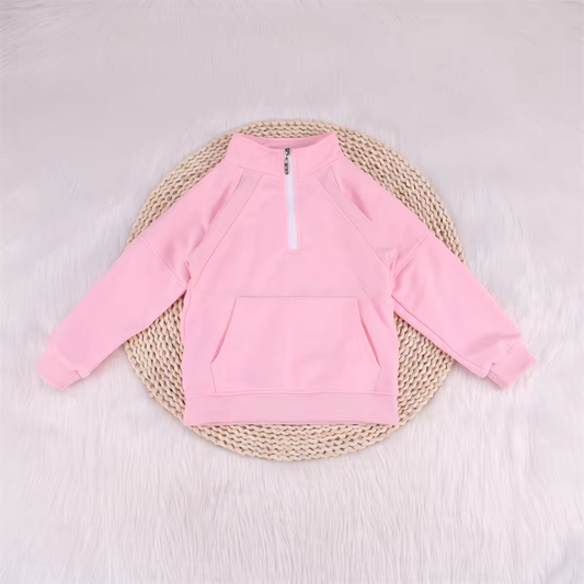 preorder GT0838 pink pocket zipper long sleeve girls yoga pullover active wear