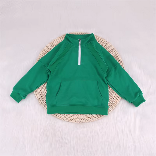 preorder GT0840 green pocket zipper long sleeve girls yoga pullover active wear