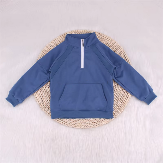 preorder GT0841 blue pocket zipper long sleeve girls yoga pullover active wear