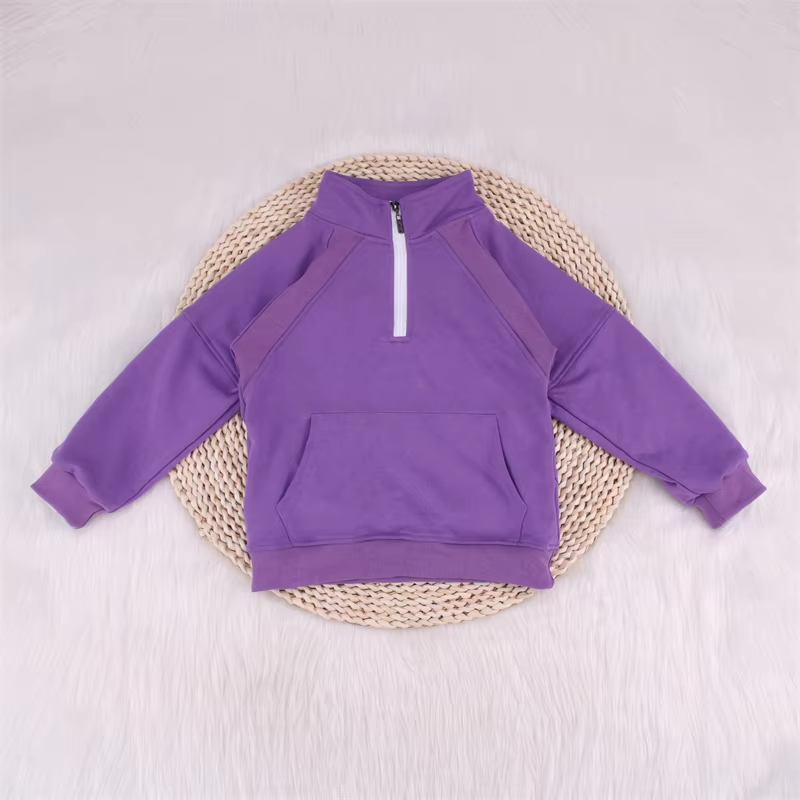 preorder GT0842 purple pocket zipper long sleeve girls yoga pullover active wear