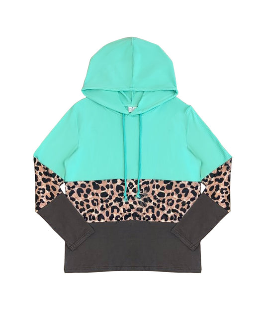 preorder GT0845 green leopard black print long sleeve hooded adult women pullover