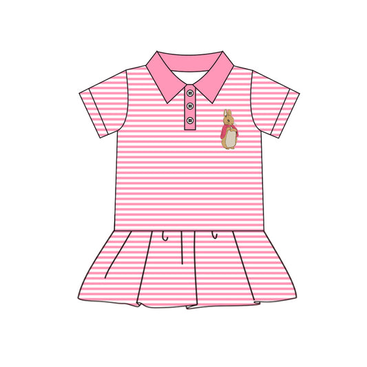 preorder GT0847 Easter cute bunny rabbit pink striped short sleeve girls top