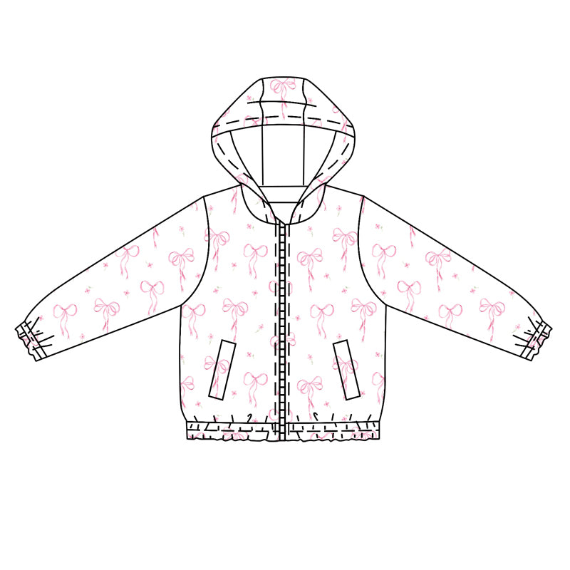 preorder GT0854 pink bows coquette long sleeve zipper hoodie girls coat