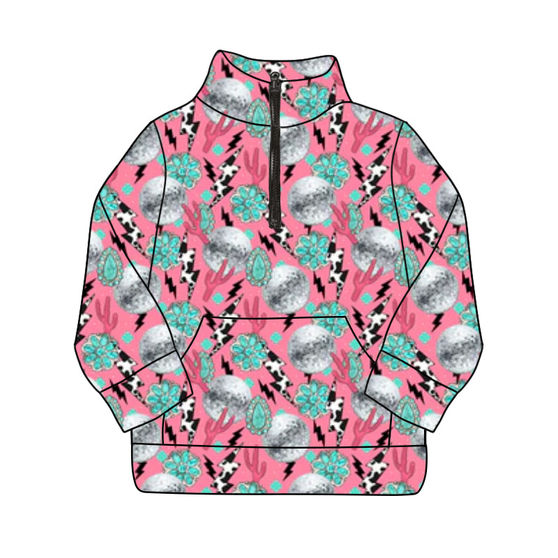 preorder GT0857 Western cactus turquoise pink long sleeve girls pullover
