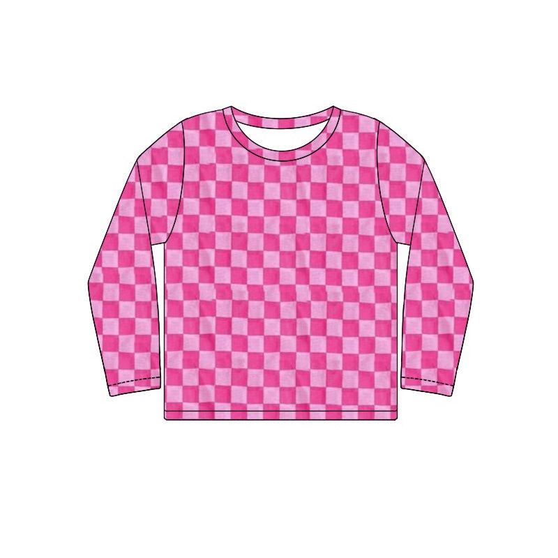 preorder GT0863 hot pink checkered long sleeve girls top