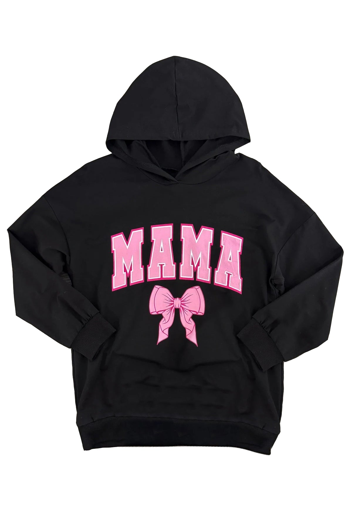 preorder GT0901 MAMA Pink Bow Black Long Sleeve Hoodie Adult Women Pullover Top