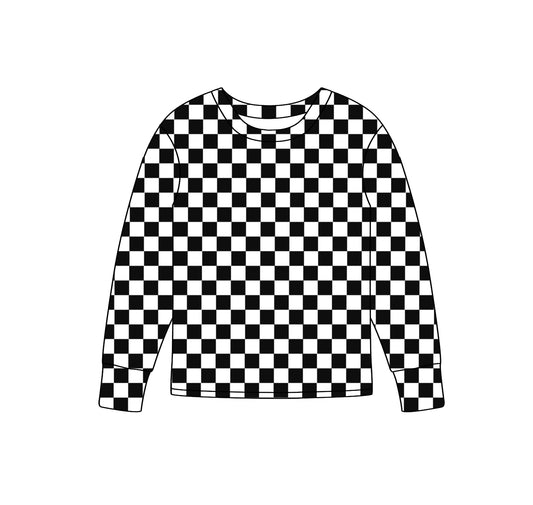 preorder GT0909 Black Checkered Long Sleeve Adult Women Top