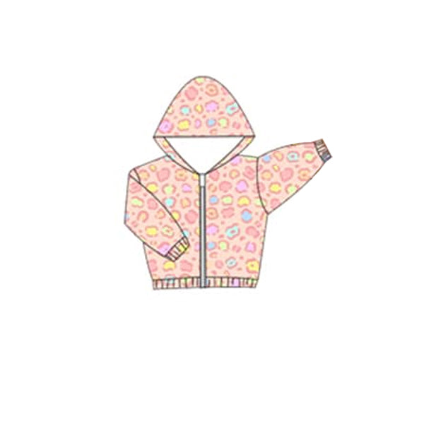 preorder GT0911 Pink Leopard Long Sleeve Zipper Hoodie Girls Coat