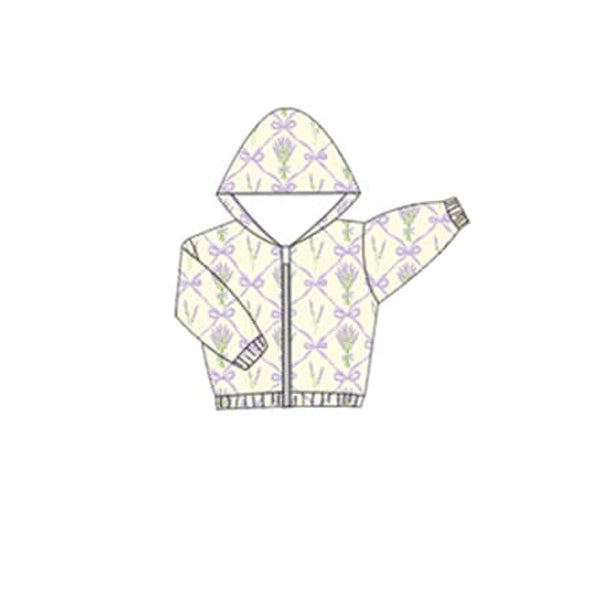 preorder GT0912 Purple Flowers Bows Long Sleeve Zipper Hoodie Girls Coat