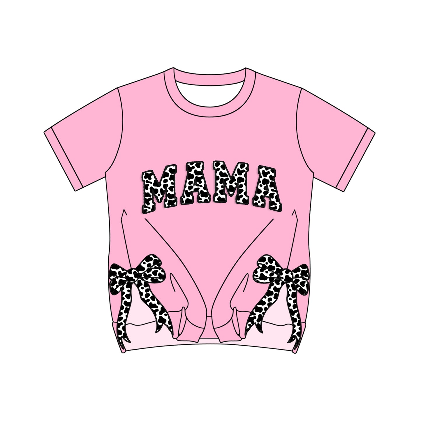 preorder GT0918 MAMA Split Side Bows Pink Short Sleeve Adult Women Top