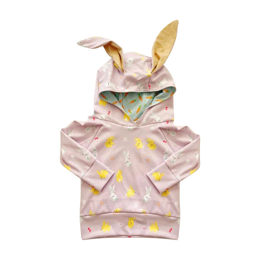 preorder GT0921 Easter Bunny Rabbit Egg Pink Hoodie Long Sleeve Girls Top