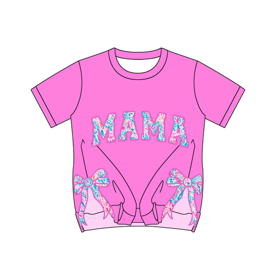 preorder GT0926 MAMA Split Side Bows Hot Pink Short Sleeve Adult Women Top