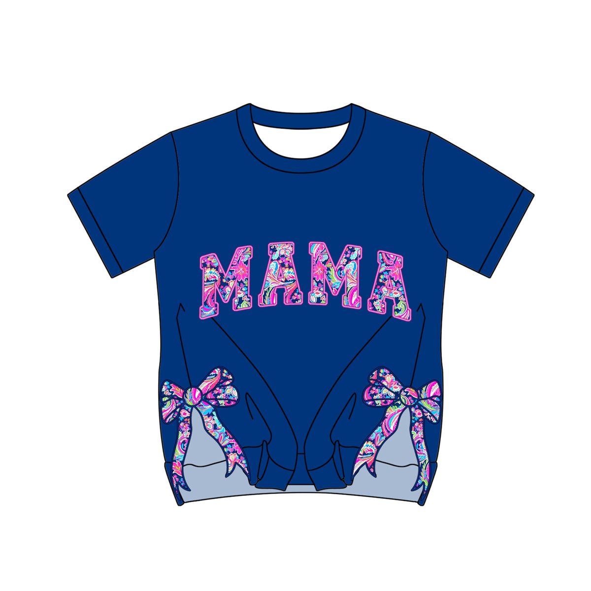 preorder GT0927 MAMA Split Side Bows Navy Blue Short Sleeve Adult Women Top