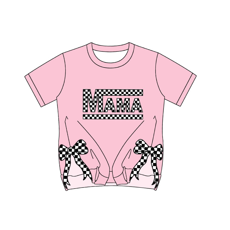 preorder GT0929 MAMA Split Side Checkered Bows Pink Short Sleeve Adult Women Top