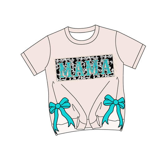 preorder GT0930 MAMA Split Side Mint Color Bows Short Sleeve Adult Women Top