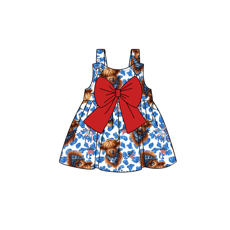 preorder GT0948 July 4th highland cow blue leopard with bow girls top