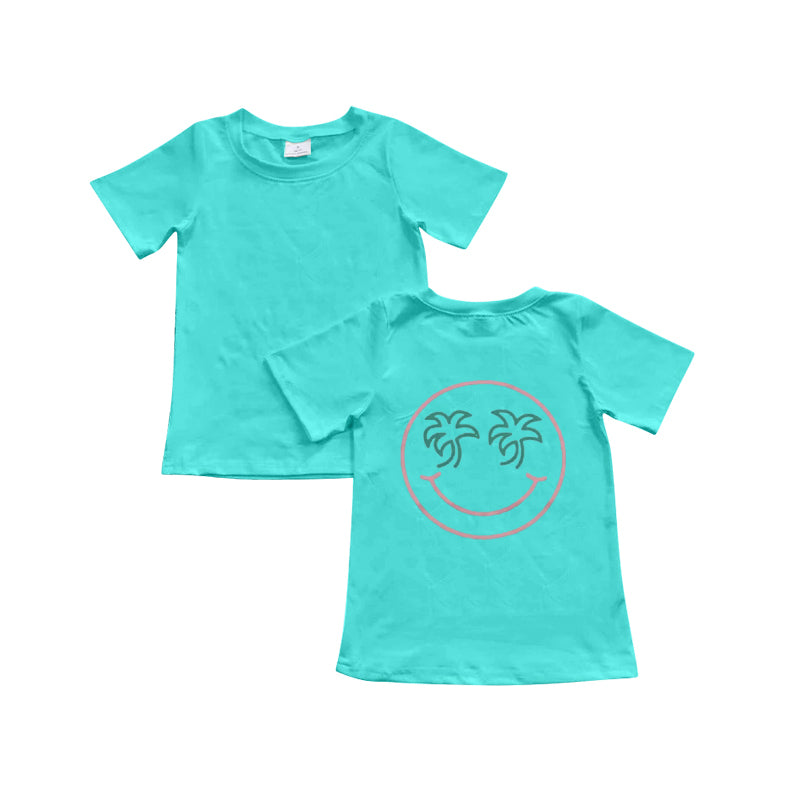 preorder GT1021 coconut tree smile green short sleeve girls top