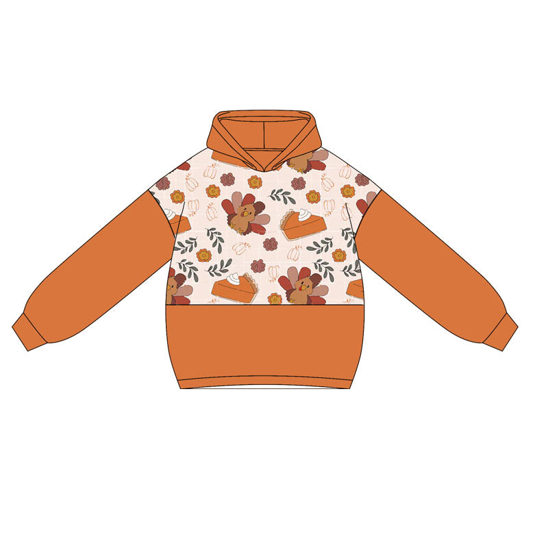 preorder GT1028 thanksgiving turkey orange pumpkin hoodie long sleeve girls top
