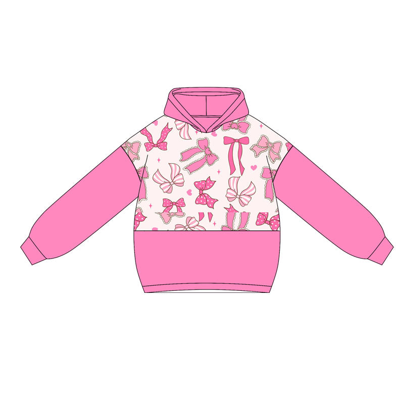 preorder GT1033 bows hot pink hoodie long sleeve girls top