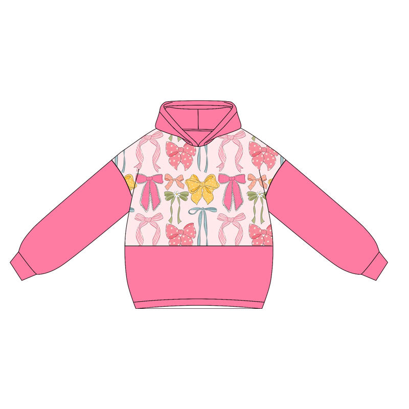 preorder GT1034 colorful bows hot pink hoodie long sleeve girls top