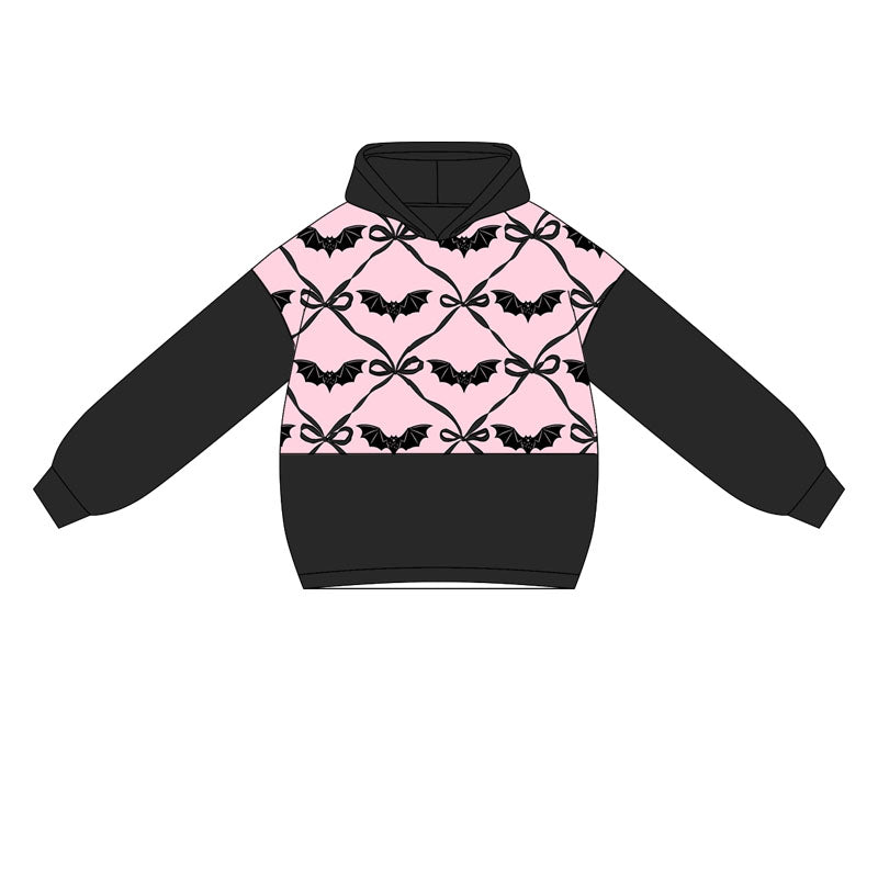 preorder GT1035 black bat bows pink hoodie long sleeve girls top