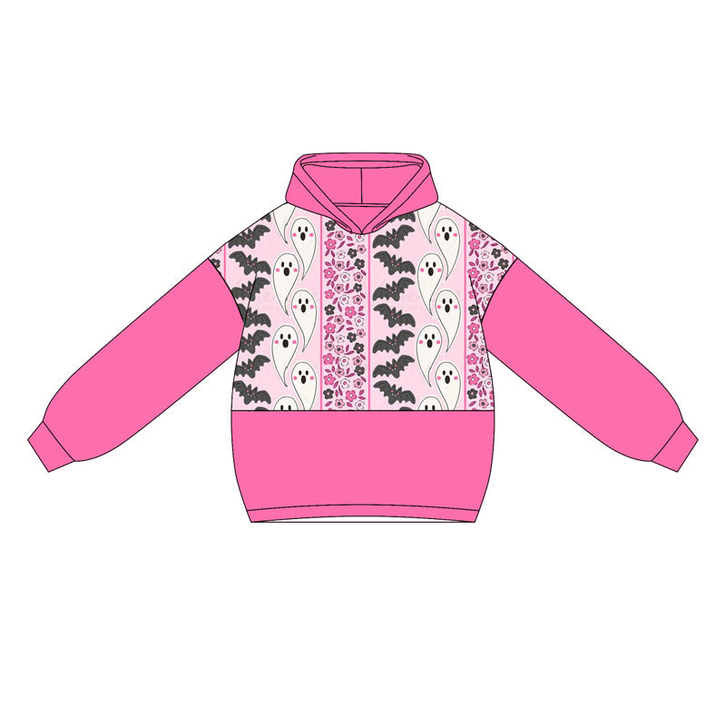 preorder GT1036 Halloween bat spooky flowers hot pink hoodie long sleeve girls top