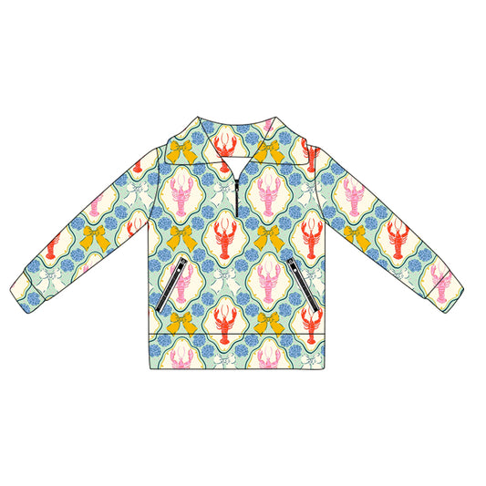 preorder GT1063 yoga colorful crayfish bows green long sleeve zipper girls top