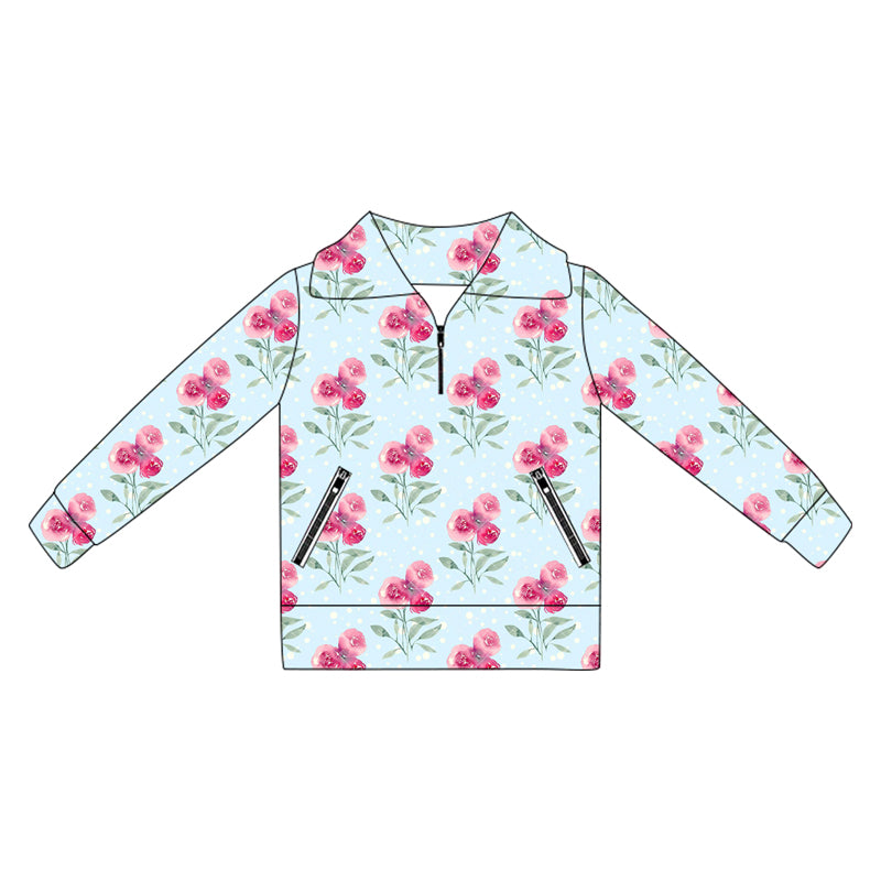 preorder GT1066 yoga hot pink flowers rose blue long sleeve zipper girls top