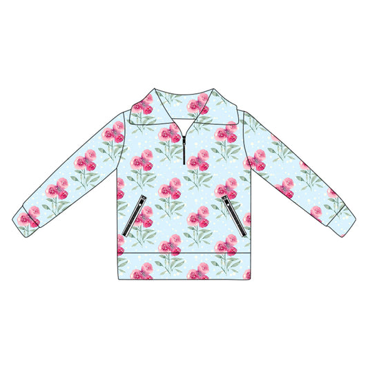 preorder GT1066 yoga hot pink flowers rose blue long sleeve zipper girls top