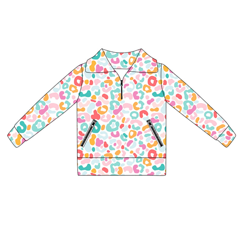 preorder GT1068 yoga colorful leopard long sleeve zipper girls top