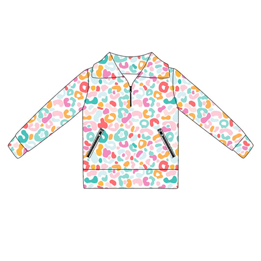 preorder GT1068 yoga colorful leopard long sleeve zipper girls top