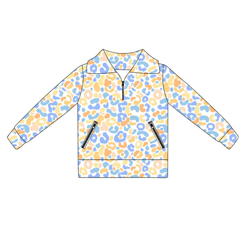 preorder GT1069 yoga colorful leopard yellow blue long sleeve zipper girls top