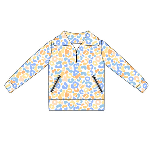 preorder GT1069 yoga colorful leopard yellow blue long sleeve zipper girls top