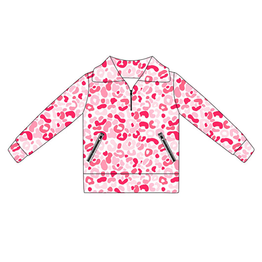 preorder GT1071 yoga pink/hot pink leopard long sleeve zipper girls top
