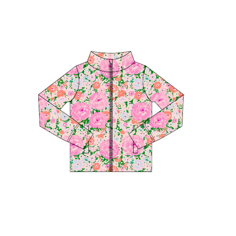 preorder GT1078 yoga colorful flowers pink flowers zipper long sleeve girls coat