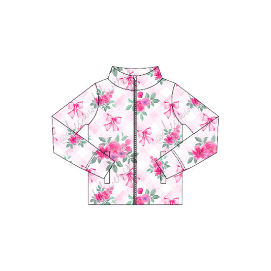 preorder GT1081 yoga hot pink flowers bows zipper long sleeve girls coat