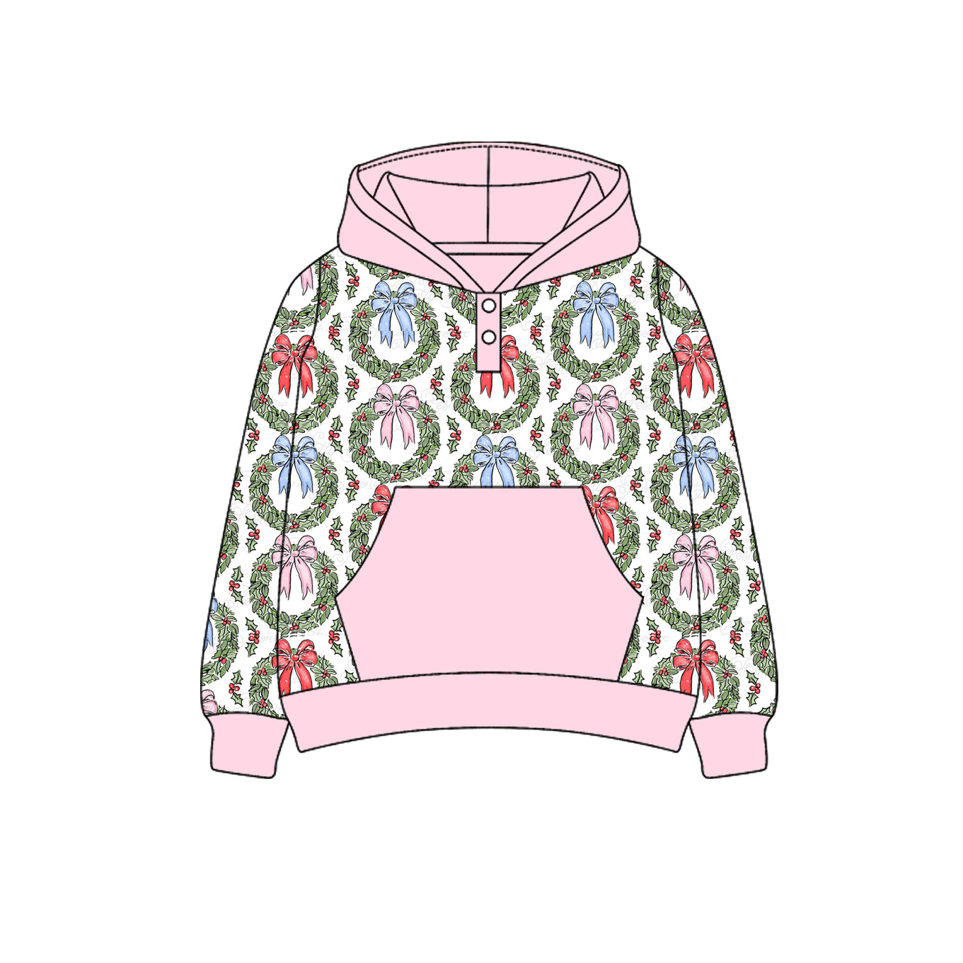 preorder GT1085 Christmas Santa candy cane pink pocket hoodie long sleeve girls top